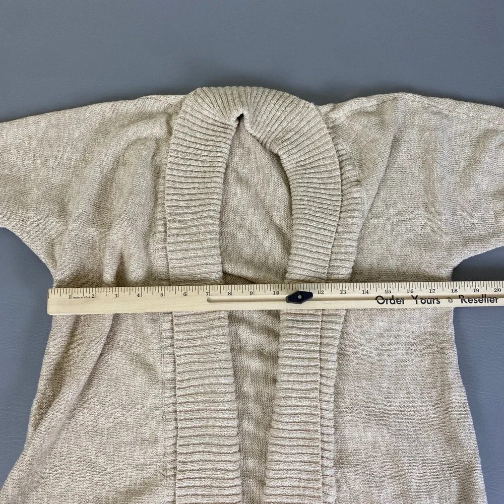 VERVE Cardigan Sweater Women's 1X Beige Metallic Knit Short Sleeve Open Front‎